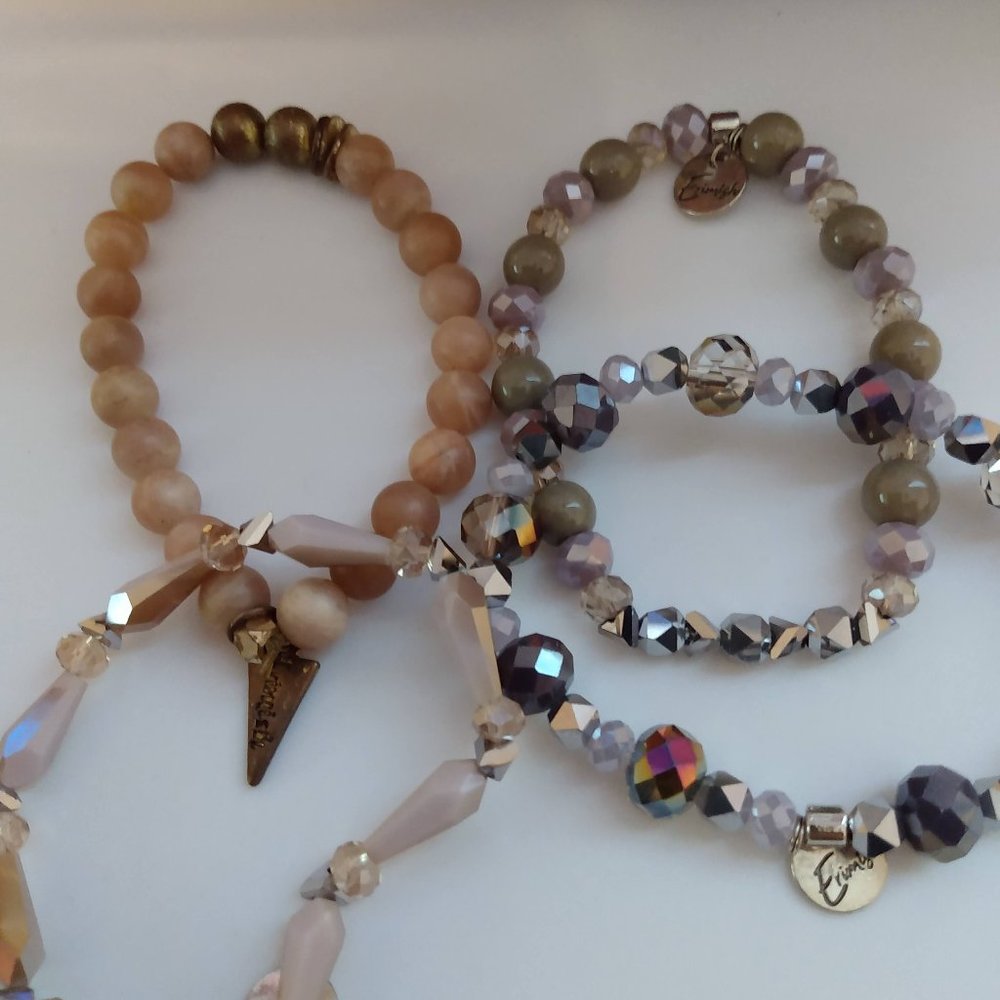 4 Assorted Beaded Stretch Bangle Bracelets Erinish